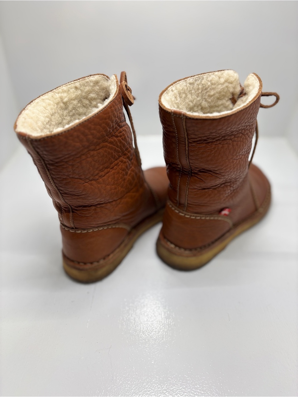 Duckfeet Aarhus Wool Lined Boots EU 38 US 7.5 8 Cognac Brown Danish Leather Crep - Picture 8 of 12